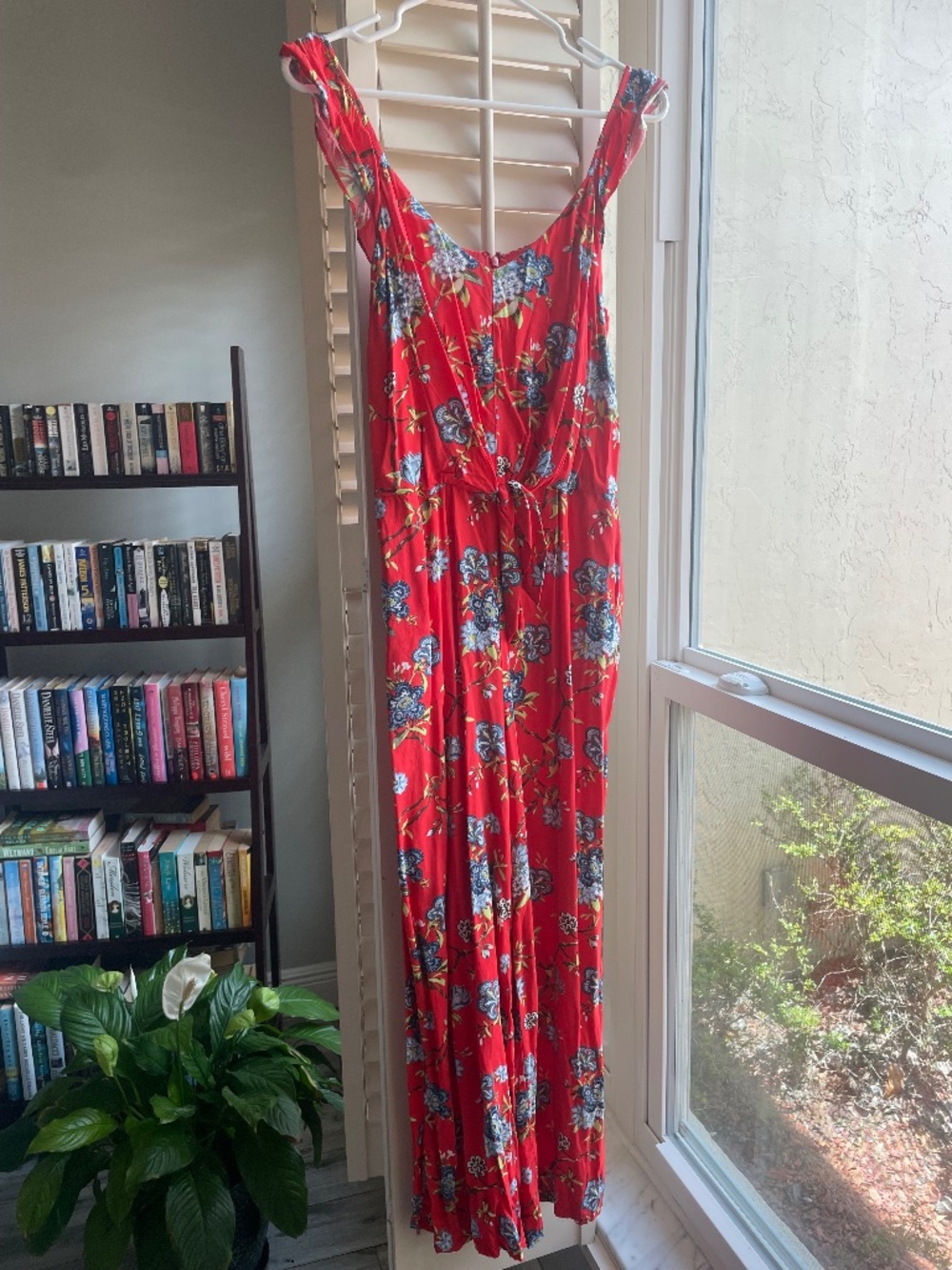 Loft Red flowered jumpsuit size 4